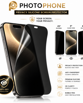 מגן מסך סיליקון Privacy לסמארטפון – מסנן פרטיות המסתיר את המסך מזוויות צד (45°), שומר על פרטיות המשתמש, בעל שקיפות גבוהה, ציפוי נגד טביעות אצבע, התקנה ללא בועות ומגע חלק ומדויק.