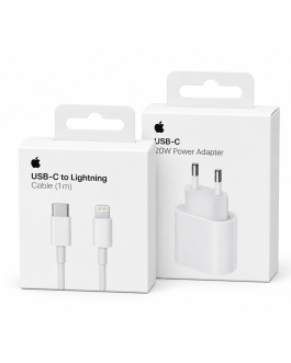 מטען Apple מקורי 20W + כבל USB-C ל-Lightning  אורך 1 מטר לאייפון