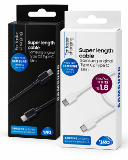 כבל Samsung מקורי USB-C ל-USB-C באורך 1.8 מטר – טעינה מהירה