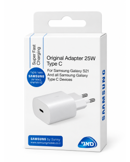 מטען Samsung 25W מקורי USB-C טעינה מהירה – אחריות סאני 12 חודשים